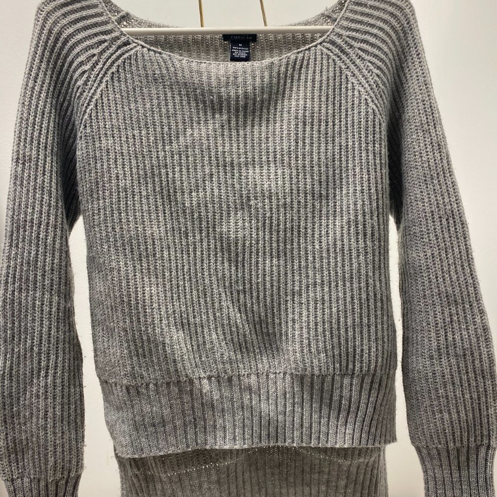 Juniors Gray Cropped Sweater with Wide Neck